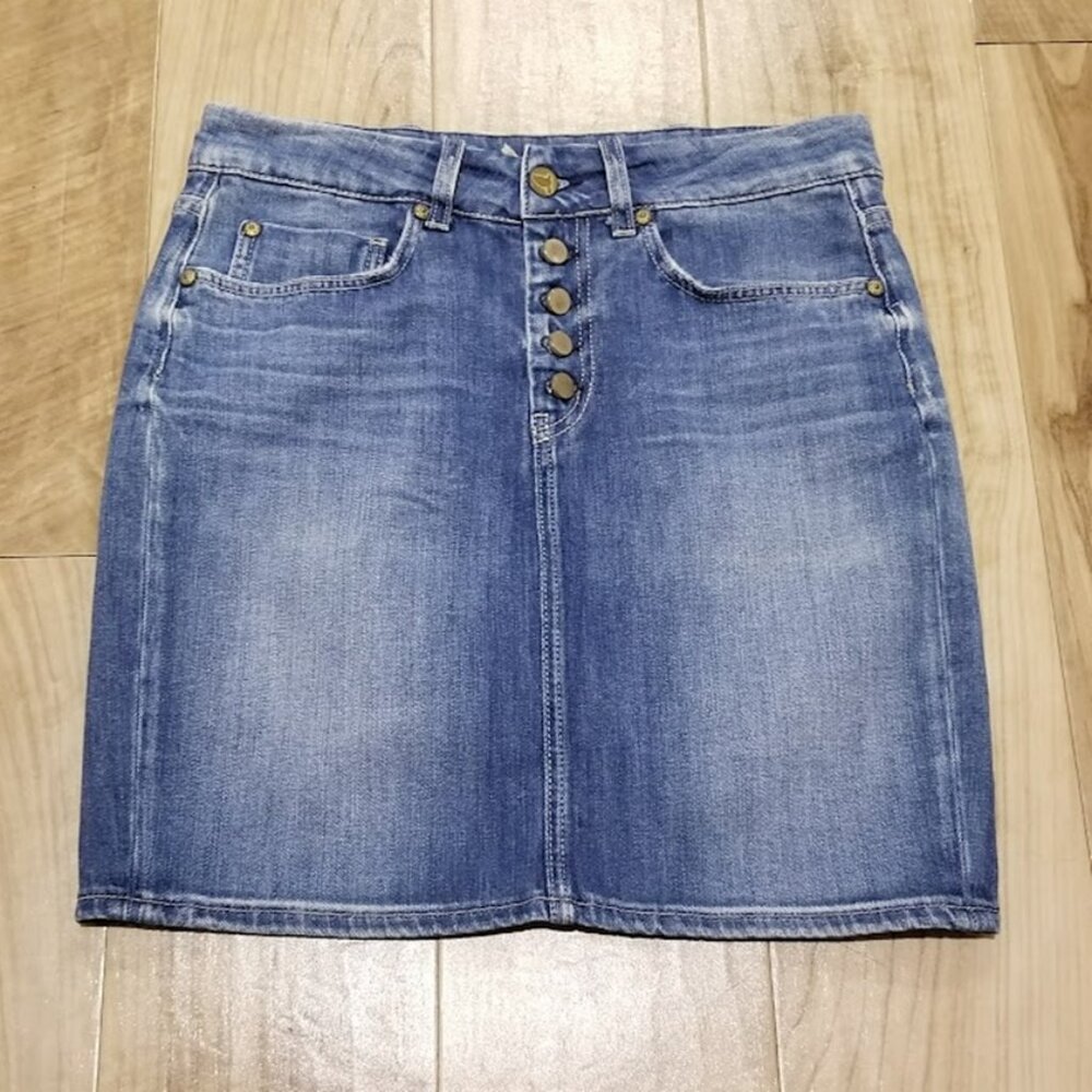 Mih Jean Button Fly Denim Skirt 28 Women Iconic Delancey Mid-Rise Pencil 28x16.5